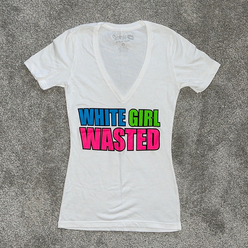 Rave party tshirt. Neon White girl wasted. Spencer’s size small